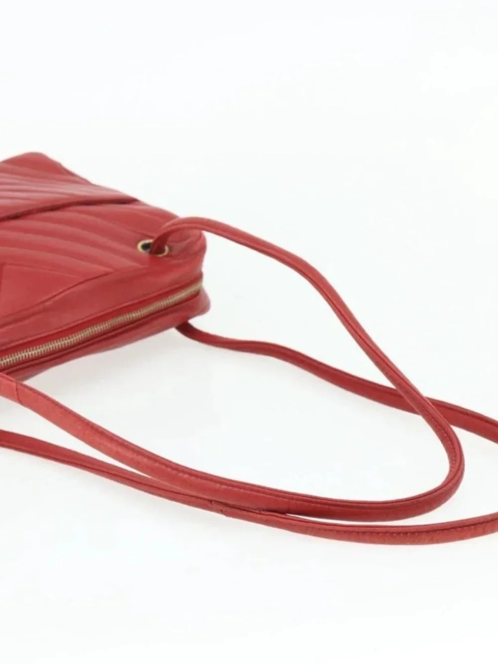 CHANEL V Stitch Shoulder Bag Lamb Skin Gold Red CC Auth mr2345